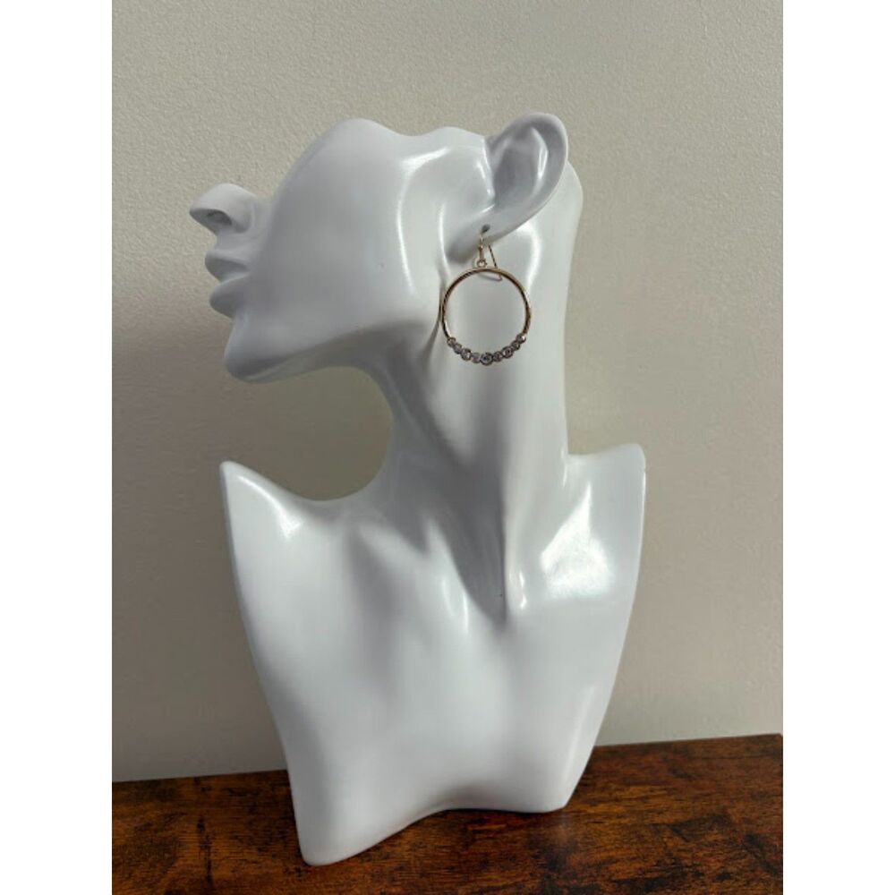 Rhinestone Gold-Tone Hoop Earrings By Raphael 1.5"